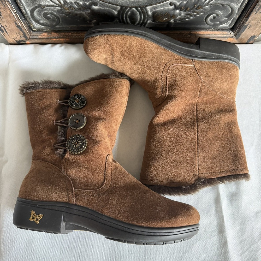 Alegria Nanook Coffee Brown Leather Faux Fur Winter Boot Sz 39 EU 9/9.5 US - Picture 2 of 9